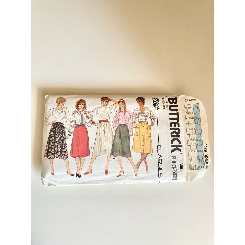Butterick Fast & Easy 6305 Sewing Pattern Size 8-12 Women's Skirt Uncut